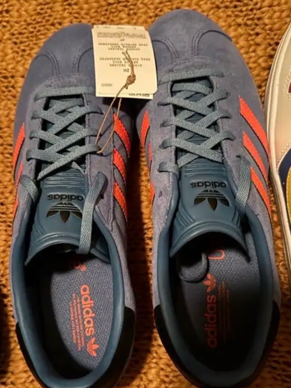 adidas Men's Blue Suede Sneakers with Orange Stripes